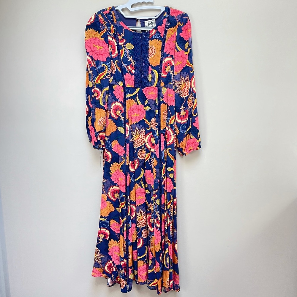 Jaase Caviar Floral Boho Maxi Dress Peasant Style